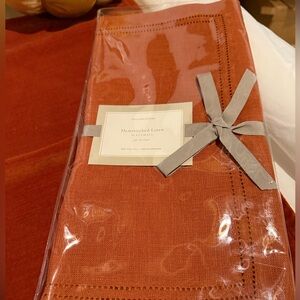 New Williams Sonoma Double Hemstitched 100% Linen Placemats, S/4, Rust Orange
